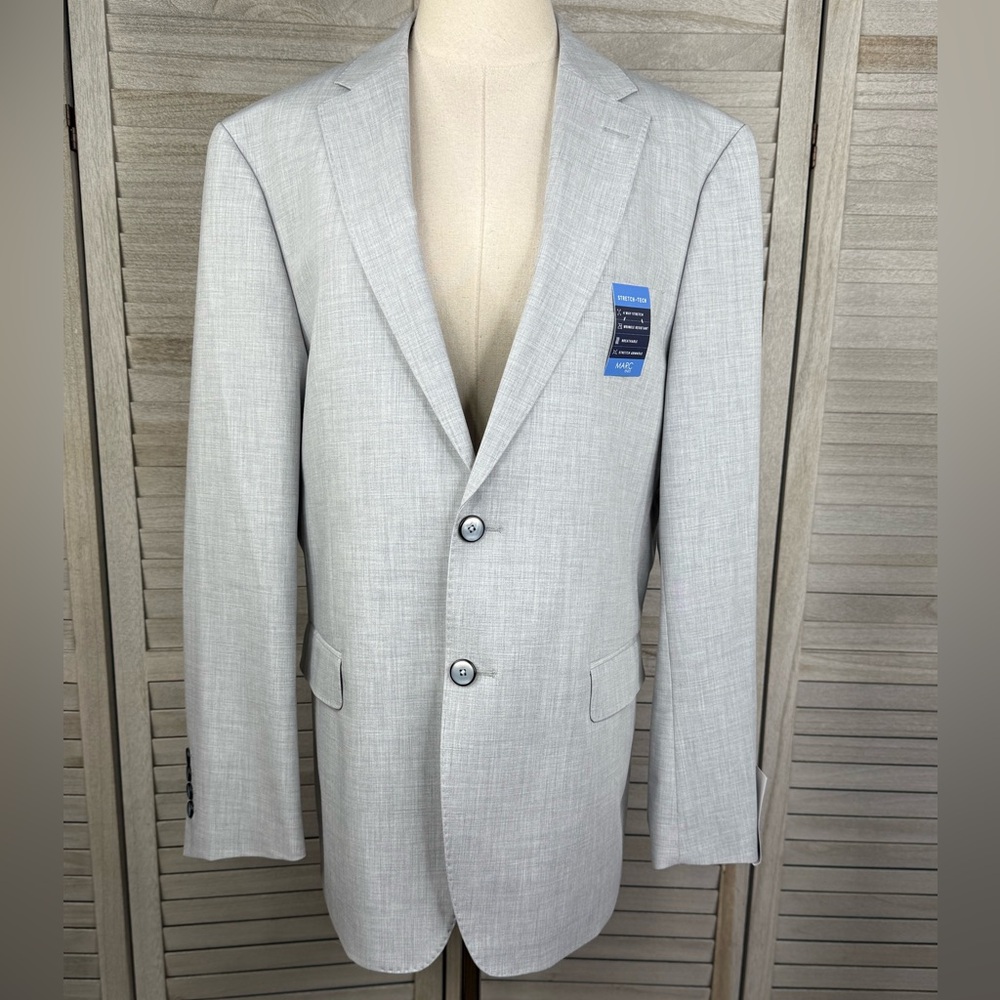 GROOMS CLUB (MARC ENZO) Men's Stretch Tech Single Breasted Suit Jacket Silver